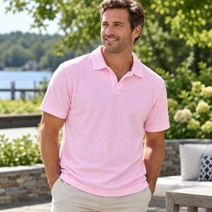 Jill Martin Mens Terry Polo Shirt Pink Short Sleeve Cotton Blend Size 2XL NWT